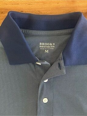 Brooks Brothers Men's M Performance Polo Shirt Navy Blue Golf Athletic